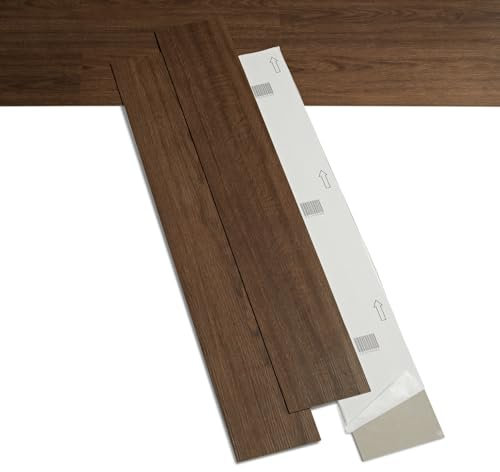 AMBULABO Self Adhesive Flooring – 18pcs (2.5m²) Peel and Stick Floor Planks, Wood Effect Vinyl Flooring (Dark Brown)