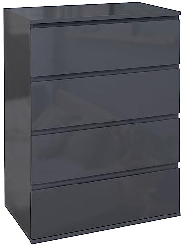 HOMCOM Commode 4 tiroirs, Commode Chambre Meuble de Rangement épuré avec mécanisme de Fermeture en Douceur, Style Moderne, pour Salon, Chambre à Coucher, 53 x 33 x 80 cm, Gris Brillant