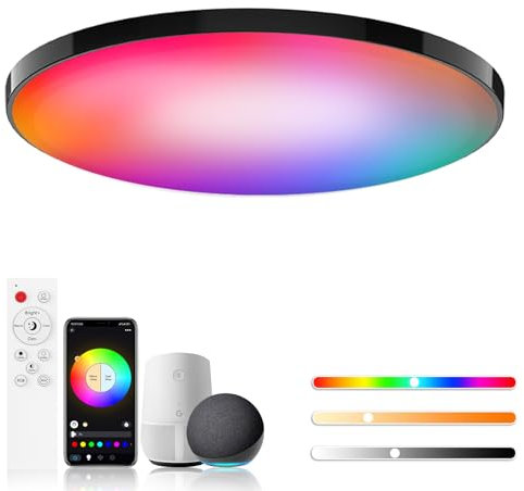 Birnetek® Deckenlampe LED 30W, RGB Deckenleuchte Rund 2700K-6500K, Dimmbar, Kompatibel mit Alexa, APP-Steuerung, Fernbedienung, für Schlafzimmer, Wohnzimmer, Schwarz