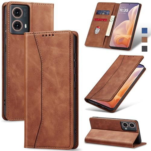 Jasonyu Case for Motorola Moto G85 Leather Wallet Flip Cover with Card Holder,Kickstand, Magnetic Closure,TPU Shockproof Phone Case Compatible with Moto G85 (Brown)
