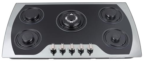 DSYOGX Piano cottura a gas a 5 zone, piano cottura in vetro 90 cm – 5 fuochi a gas – piastra integrata GPG/NG – per cucina domestica o commerciale