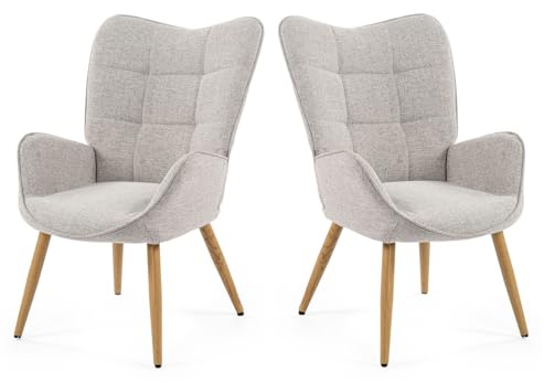 MEUBLE COSY Sessel 2er Set Relaxsessel Lehnstühle Polstersessel Einzelsofa mit Metallbeinen Ohrensessel für Wohnzimmer Schlafzimmer Büro Vanity, Stoff, Beige