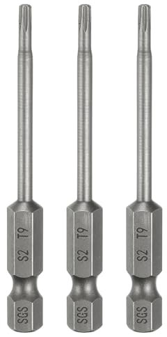 sourcing map 3pcs T9 Torx Head Screwdriver Bit 1/4 Hex Shank 2.6 (65mm) Long Magnetic No Hole Tip Tamper Proof 6 Point Star Screw Driver Drill Bits S2 Steel Industrial Power Screwdrivers