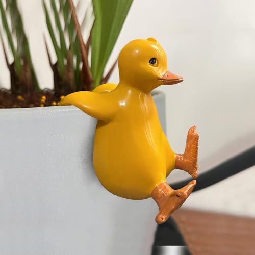 Yarteim Ente Deko Garten Figuren,Ente Blumentopf Hänger,Tiere Harz Statue Gartendeko,Deko Ente Blumentopfhänger,Tiere Dekofigur für Frühling Sommer Balkon Deko Topfdekorationen