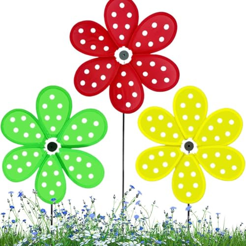 Windmühle für Kinder, Punkt-Design, 3 Stück, bunte Gartendekorationen, lustiges Partyzubehör für Urlaub, Hochzeit, Geburtstag