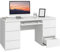 LSBIKE Schreibtisch Weiß mit 6 Schubladen Hochglanz – Moderner PC Tisch ohne Griffe, Bürotisch für Home Office, Kinderzimmer, Schminktisch ohne Spiegel, 120 cm Computer Tisch