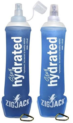 ZIGJACK Collapsible Water Bottle (2 Pack, 500ml) – Reusable Soft Flask for Running Cycling Hiking Camping Marathon Gym & Sports | Leakproof Lightweight Foldable, BPA-Free Drink Bottles