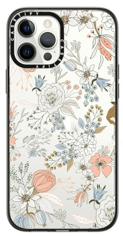 CASETiFY Kompakte Schutzhülle für iPhone 12 Pro Max [2 x Falltest in Militärqualität/1,2 m Fallschutz] - Abstract modern Coral White Pastel Rustic floral - Schwarz