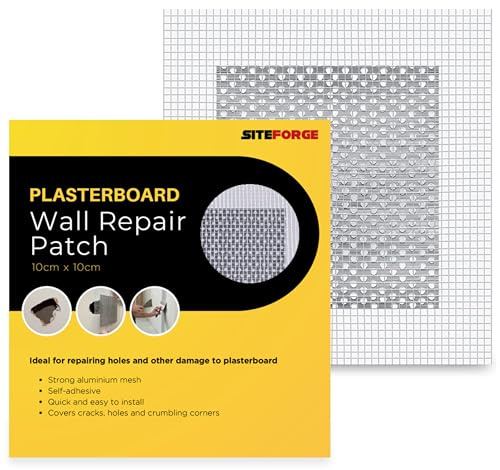 SiteForge Wall Repair Patch - 10cm x 10cm Self-Adhesive Patch for Small Wall Repairs - Easy Wall Repair Solution for holes and cracks in Plasterboard and Drywall