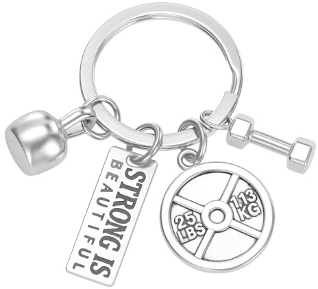 DONWOIE Schlüsselanhänger Kraftsport, Taschenanhanger fur Damen und Frauen | STRONG IS Motivations - Schlusselband mit Kettlebell, Coole Schlüsselringe für Fitnessliebhaber, Männer & Frauen