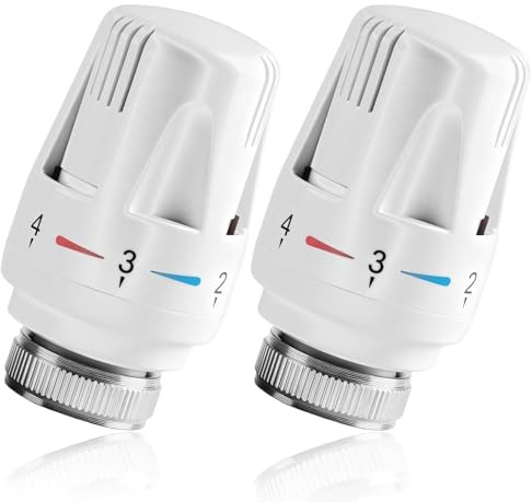 2 PCS Thermostatic Radiator Valve Head Universal TRV Valves Head Thermostat M30 X 1.5 Automatical Temperature Control Heating System for Home Office Bedroom Etc(White)
