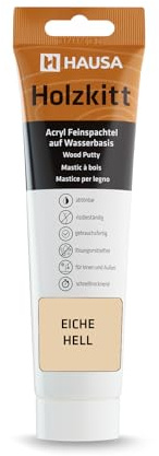 HAUSA Holzkitt 250 g Eiche Hell Holzspachtelmasse, Kitt für Holz, Holzspachtel/Füllmasse zum Reparieren von Holzschäden gebrauchsfertig ausgezeichnete Füllkraft schnelltrocknend rissbeständig
