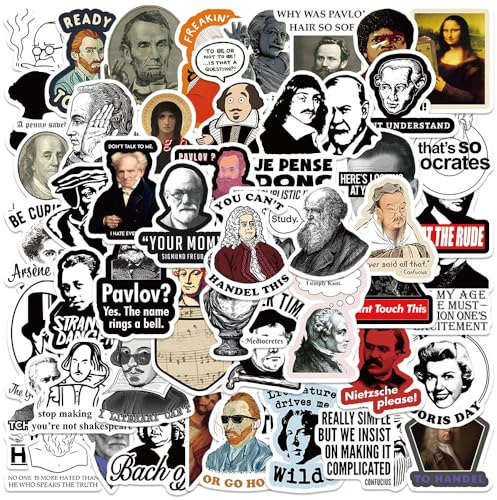 Lustige historische Figuren, Meme-Aufkleber, literarische Philosophie, Kunst, berühmte Menschen, Vinyl-Aufkleber, wasserdicht, für Wasserflasche, Laptop, Notebook, intellektuelles Meme-Geschenk für
