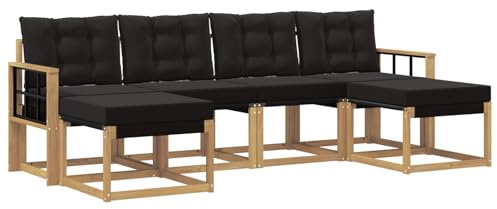 vidaXL Outdoor-Sofagarnitur mit Kissen 6 pcs Weiß und Schwarz, Garten Ecksofa, modernes Möbel für draußen, langlebige Liege, Coole Sitzgelegenheit auf der Terrasse