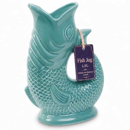 Glug Jug 1.5L Fish-Shaped Ceramic Glugging Jug, Sage Green | Cocktail, Wine and Gin Pitcher, Pours 6 Glasses, Gift-Boxed, Fish Vase, Ceramic Jug Designed in Britain by Giggling Grandma