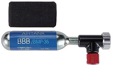 BBB Cyclisme EasyAir Pompe à vélo CO2 avec Cartouche I Presta et Schrader Compatible CO2 Gonfleur de Pneu de vélo I Tête de Pompe en Aluminium I Manchon isolé I BMP-34