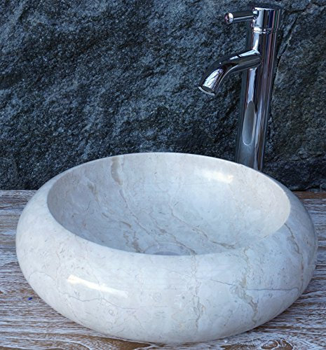 Guru-Shop Lavabo Rond en Marbre Massif Monté sur le Dessus, Cuvette de Lavabo, Lave-mains en Pierre Naturelle - Ø 40 cm Modèle 19, Beige, Lavabos, Lavabos Baignoires