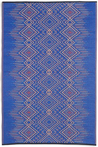 FAB HAB Outdoor-Teppich - wetterfest, farbecht, wendbar - recycelter Premium-Kunststoff - Südwest Boho - Terrasse, Balkon, Garten - Kunststoffteppich Jodhpur Blautöne, 180x270 cm