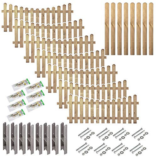 Komplett-Set Friesen-Zaun mit Unterbogen Günstig & Gut // 7 Vorgarten-Zaun (180 x 80 auf 65 cm) + Zubehör // ca. 13,2 lfd. Meter // + 8 Zaunpfeiler mit Rundkopf (9 x 9 x 95 cm) + Montagematerial