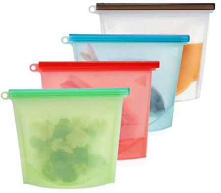 SOOJET Sacchetto di conservazione degli alimenti in silicone con clip, riutilizzabile, per congelamento cibo, frutta