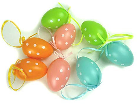 Ostereier-Set I 8 Ostereier Mehrfarbig mit Punkte in weiß I kleine Deko Eier zum hängen I Sortiment mit Behang-Eiern I 15686 Punkte