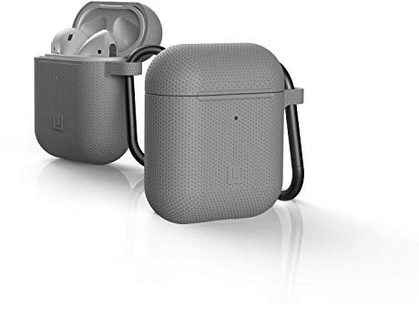 U by UAG [U] DOT Soft-Touch Silikon Hülle Apple Airpods 2 (2019) / Apple Airpods 1 (2016) [Wireless Charging kompatibel (LED sichtbar), Lightning-Anschluss Abdeckung, Karabinerhaken] grau