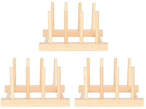 Pssopp 3 Stück Bambus Abtropfgestell Bamboo Tellerständer Küche Abtropfgestell Teller Ständer für Teller & Tassen | Geschirrabtropfer, Abtropfkorb für Küche, Büro