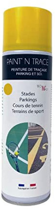 PAINT'N TRACE : Peinture de traçage de lignes de parkings, terrains de sport et marquage de sécurité - bombe de peinture aérosol jaune 500ml (jaune)