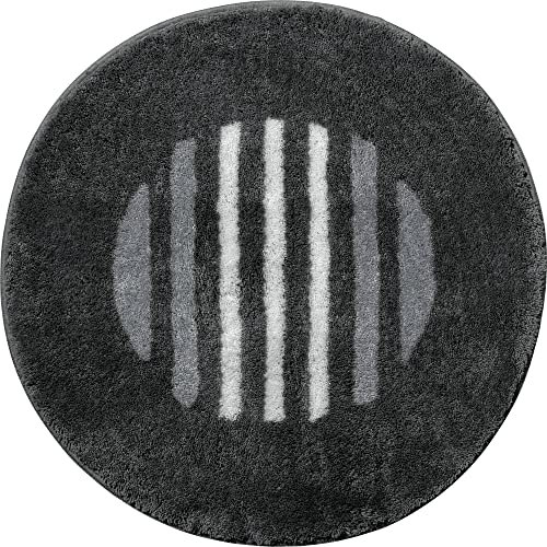 Erwin Müller Badematte, Badteppich, Badvorleger Streifen Matala - rutschhemmend, angenehmer Hochflor, für Fußbodenheizung geeignet - anthrazit Größe rund 90 cm Ø