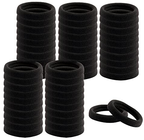 100 Stück Haargummis Schwarz, 4.5cm Baumwolle Haargummi Elastische Schwarz Haargummis für Damen Frauen Mädchen Männer Dutt