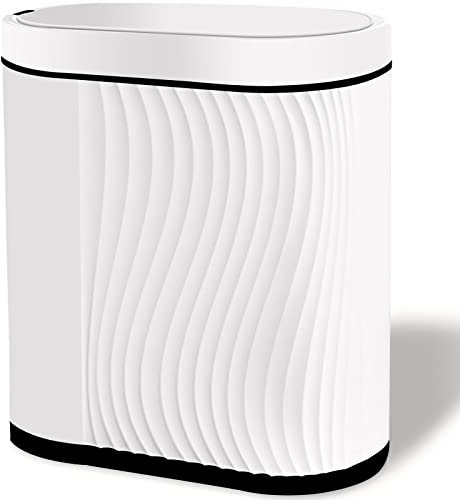 GloDeals Poubelle automatique avec couvercle, poubelle intelligente fine de 8 litres, détecteur de mouvement sans contact pour salle de bain, chambre, bureau (bordure crème/noir)