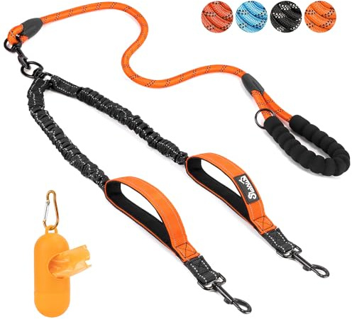 SlowTon Doble Correa para Perros sin enredos - Cable Reflectante Giratorio de Alta Resistencia Giratorio de 360 °, Entrenamiento para Caminar Amortiguador para 2 Perros medianos pequeños