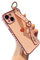 DEFBSC for iPhone 14 Plus Case with Wrist Strap, Cute Side Love Heart Plating Edge Phone Case with Heart Pattern Wristband Finger Holder Stand Soft TPU Bumper Shockproof Protective Case - Pink