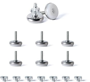 Tycoonest M6 X 28MM Adjustable Furniture Levelling Feet Set of 8, Screw-in Round Base Table Leg Extender Adjuster Floor Protector, Leg Levelers for Bed Sofa Cabinet Garden Table Cupboard, with T Nuts