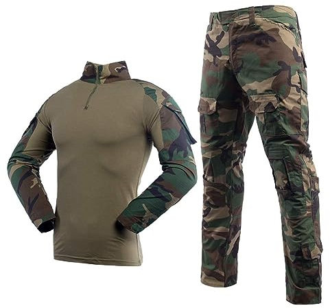 YUSHOW Airsoft Tarnanzug Herren Paintball Combat Shirt Taktische Hose Langärmlige mit 1/4 Reißverschluss Militär Anzug Outdoor Camouflage Jagdbekleidung BDU