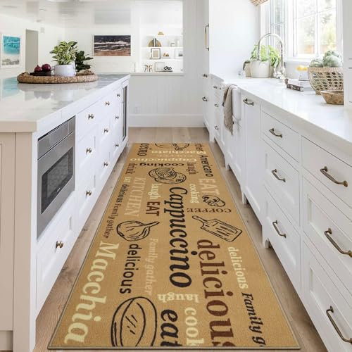 Homcomodar Küchenteppich Waschbar rutschfest 80x250cm Teppich Flur Läufer Braun Flurteppich Läufer Lang Teppich Küche Läufer Runner Teppiche für Flur Schlafzimmer