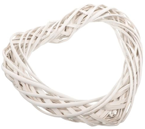 VOSAREA Rattan Heart Wreath White Grapevine Garland Wreath Wicker Natural Twig Vine Garland Frame for Wedding Valentines Day Rustic Decoration (30CM)