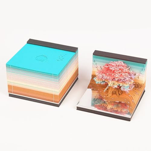 Uhrenkalender 2024, Sakura Tree House 3D-Kalender-Notizblock mit Licht, Papierschnitzkunst-Notizblock-Dekor, Abreißbarer Schreibtisch-Uhrenkalender für Büro, Valentinstagsgeschenk