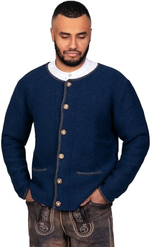 Edelnice Trachtenmode Trachten Strickjacke Felix aus Wolle in Blau oder Anthrazit Gr. 46-62 (Blau, 54)