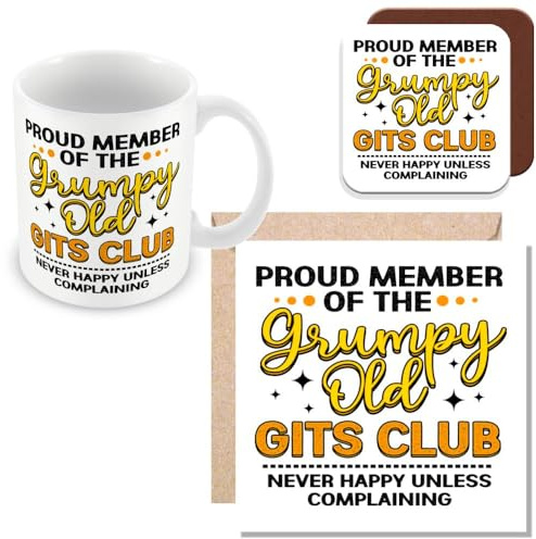 MUGGZ Funny Gift Mug, Card & Coaster for Old People - Grumpy Old GITS Club - Giftset - Made in The UK
