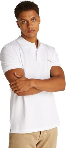 Calvin Klein Herren Poloshirt Kurzarm Monologo Regular Fit, Weiß (Bright White), XL