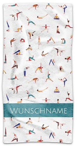 PR Print Royal Personalisiertes Yoga-Handtuch - Yoga Figuren, Asana - mit Name selbst gestalten, Yoga-Geschenk für Frauen, Yogalehrerin, Yogatrainer | Fotohandtuch, 140 x 70 cm
