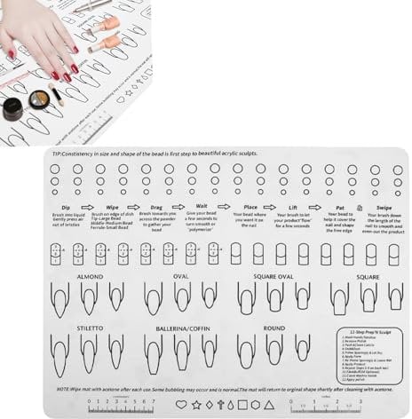 Wmzjnljy 1pc Acrylic Nail Training Mat Silicone Nail Art Pad Easy Clean Silicone Mat Foldable Washable Design Nail Plate for Practice Extension Carving Nail Tech Must Haves(Z20-1)