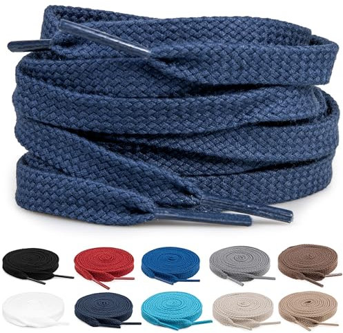 TULMERO 2 pares de cordones 100% algodón – Cordones planos de 8 mm de ancho para zapatillas de deporte, azul marino, 120