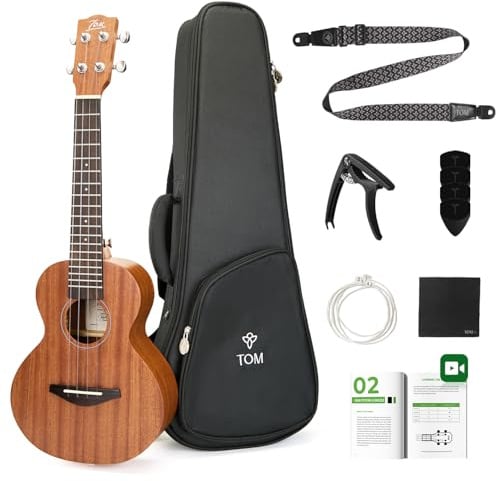 TOM 23 Inch Sapele Concert Ukulele Beginner Kit with Strap (23 Concert)