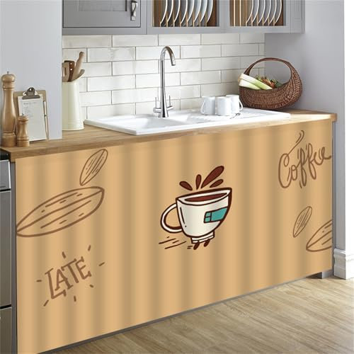 Highdi Rideau Armoire Cuisine Courts, Meuble Rideau Cache Placard Anti Poussière Auto-Adhésif sans Perçage pour sous Evier, Cuisine Porte de Placard, Étagères (Tasses à café,50 * 70cm)