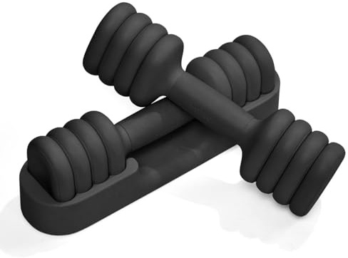 YOTTOY Verstellbare Hantel 2er Set, 4 in 1 Handgewichte für Frauen zu Hause, Kompakte Freigewichte Kurzhanteln Set mit weichem Griff und Basis, je 0,9-2,3 kg für Home Gym