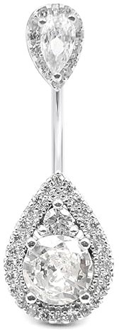 AceFun Bauchnabelpiercing Echt Silber 925 Top Down Teardrop 10mm Bauchnabel Piercing Ringe S925 Sterling Silber Bauch Bar 14G Reverse Bauchnabel Bars Silber Nabelpiercing Schmuck
