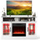 COSTWAY Electric Fireplace Insert TV Stand, Entertainment Center Console Table for 50 TVs with RGB LED Lights, Adjustable Flame, Overheat Protection Fireplace Heater & Remote Controls (White)