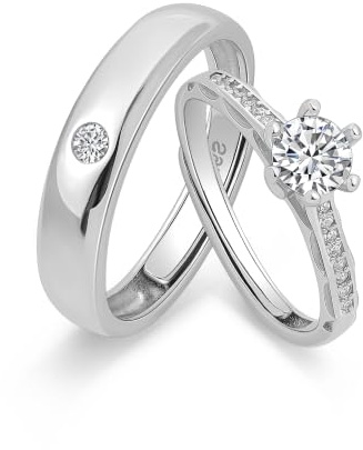 Meissa Verlobungsringe Paar Silber Verstellbare Eheringe für Sie und Ihn | Stering Sliber 925, Trauringe Paarpreis, Zirkonia 0,44ct, Partnerringe, Geschenk für Jahrestag